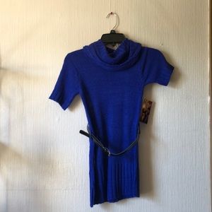 Blue sweater dress with belt